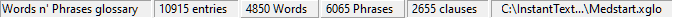 Glossary Viewer Status Bar