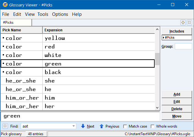 Pick Glossary