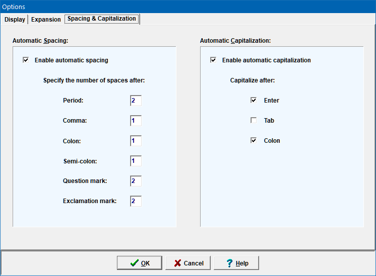 Spacing and Capitalization Options