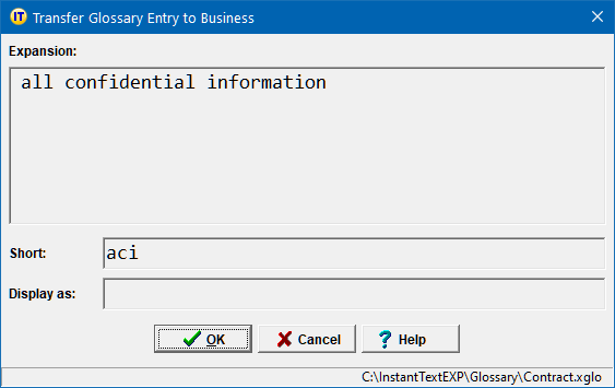 Transfer Glossary Entry